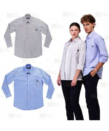 Camisa unisex a cuadros de cuello clásico de manga larga
