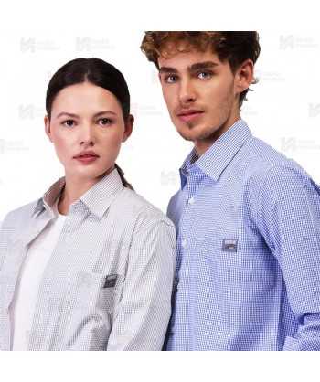 Camisa unisex a cuadros de cuello clásico de manga larga para hostelería