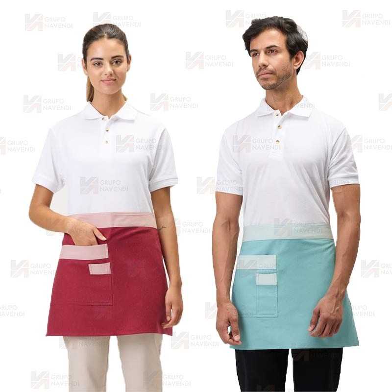 Moderno delantal francés para hostelería en tejido canvas combinado  70 x 40 cm
