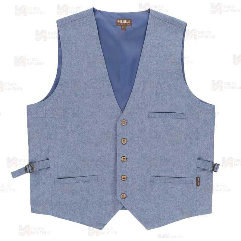 Chaleco en tejido canvas anti mancha color vaquero claro para hostelería -Hombre-