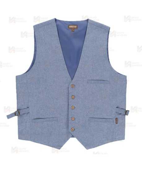 Chaleco en tejido canvas anti mancha color vaquero claro para hostelería -Hombre-