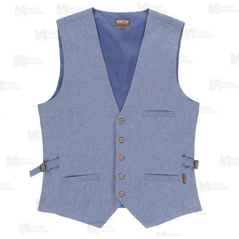 Chaleco en tejidos canvas anti mancha color vaquero claro para hostelería -Mujer-