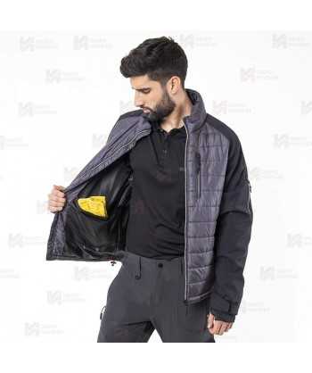 Chaqueta bicolor softshell acolchada tipo plumas color Gris y negro