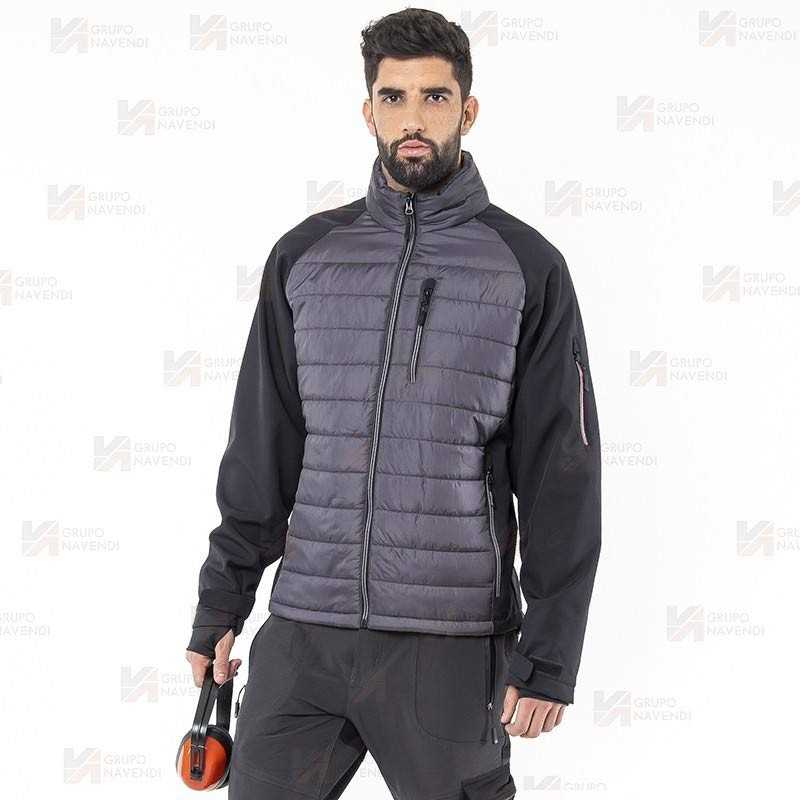 Chaqueta bicolor softshell acolchada tipo plumas color Gris y negro
