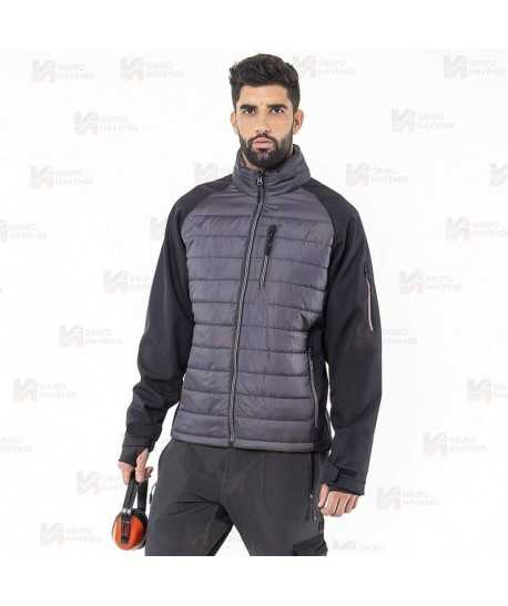 Chaqueta bicolor softshell acolchada tipo plumas color Gris y negro