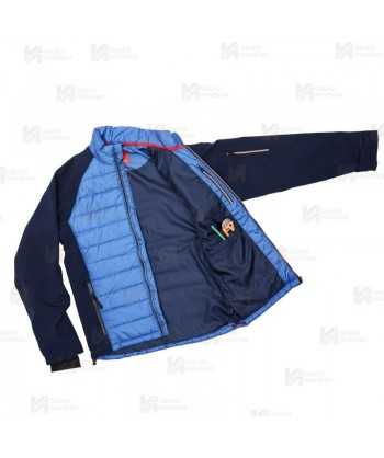 Chaqueta bicolor softshell acolchada tipo plumas color azul y azul marino