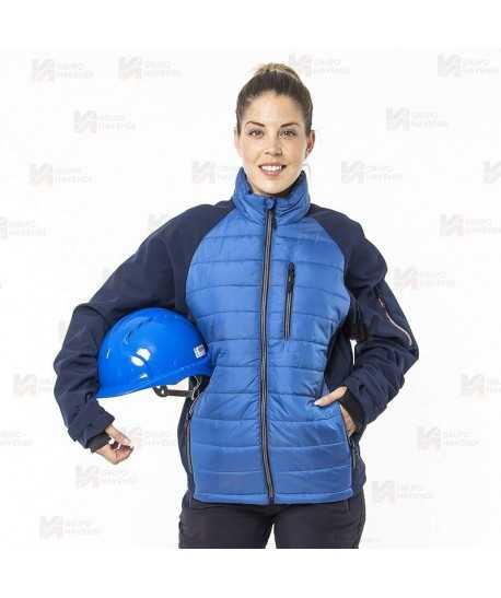 Chaqueta bicolor softshell acolchada tipo plumas color azul y azul marino