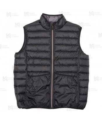 Chaleco reversible acolchado tipo plumas colores gris y negro