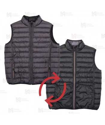 Chaleco reversible acolchado tipo plumas colores gris y negro