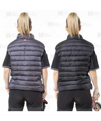 Chaleco reversible acolchado tipo plumas colores gris y negro