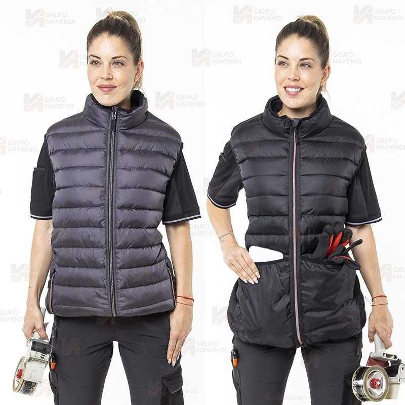 Chaleco reversible acolchado tipo plumas colores gris y negro