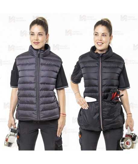 Chaleco reversible acolchado tipo plumas colores gris y negro