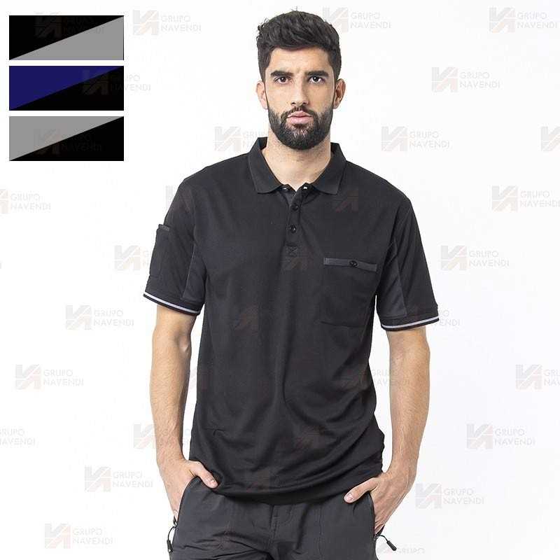 Polo bicolor de manga corta transpirable y con bolsillo en pecho y manga
