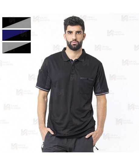 Polo bicolor de manga corta transpirable y con bolsillo en pecho y manga
