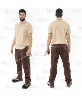 Pantalones multibolsillos con refuerzos en tejido elástico color marrón