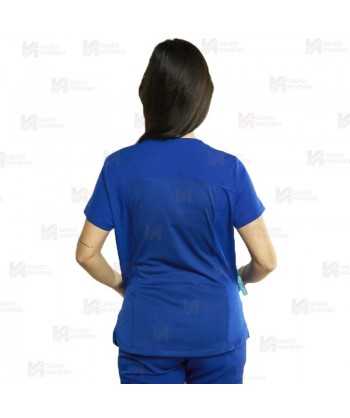 Casaca sanitaria antibacteriana de manga corta y bolsillos  color royal para Mujer