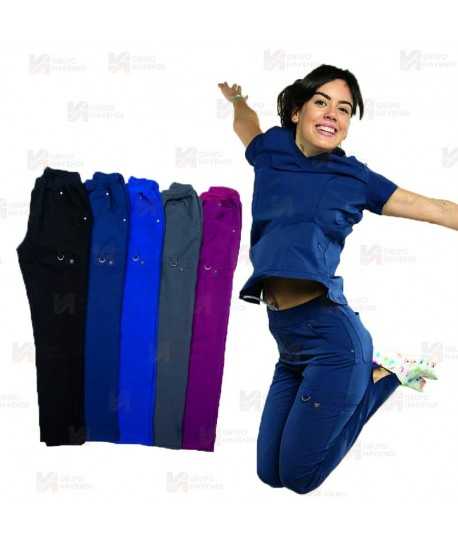 Pantalón sanitario antibacteriano, transpirable y con tejido elástico, para mujer
