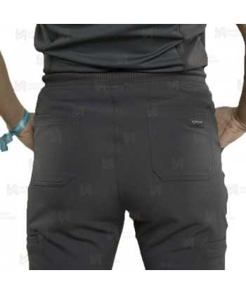 Pantalón sanitario antibacteriano, transpirable y con tejido elástico en color gris plomo, para mujer
