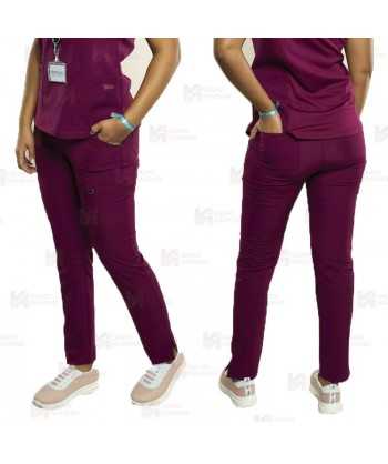 Pantalón sanitario antibacteriano, transpirable y con tejido elástico en color burdeos, para mujer