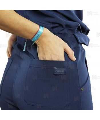 Pantalón sanitario antibacteriano, transpirable y con tejido elástico en color azul marino, para mujer