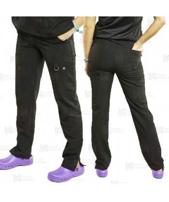 Pantalón sanitario antibacteriano, transpirable y con tejido elástico en color negro, para mujer