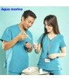 Casaca sanitaria color agua marina, antibacteriana de manga corta y bolsillos para mujer