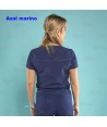 Casaca sanitaria color azul marino, antibacteriana de manga corta y bolsillos para mujer
