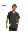 Casaca sanitaria color negro, antibacteriana de manga corta y bolsillos para hombre