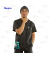 Casaca sanitaria color negro, antibacteriana de manga corta y bolsillos para hombre