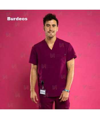 Casaca sanitaria color burdeos, antibacteriana de manga corta y bolsillos para hombre