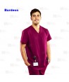 Casaca sanitaria color burdeos, antibacteriana de manga corta y bolsillos para hombre
