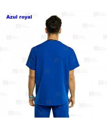 Casaca sanitaria color royal, antibacteriana de manga corta y bolsillos para hombre