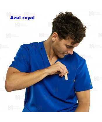 Casaca sanitaria color royal, antibacteriana de manga corta y bolsillos para hombre