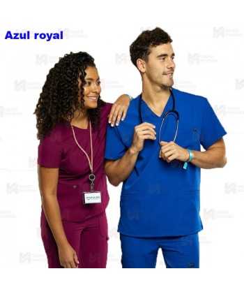 Casaca sanitaria color royal, antibacteriana de manga corta y bolsillos para hombre