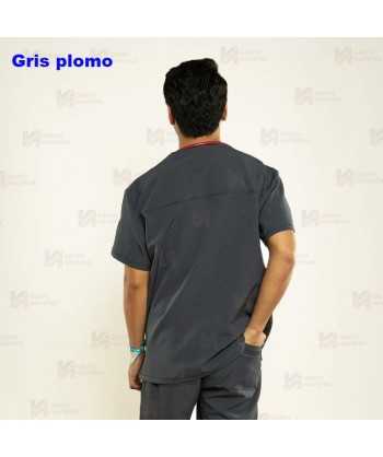 Casaca sanitaria color gris plomo, antibacteriana de manga corta y bolsillos para hombre