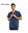 Casaca sanitaria color azul marino, antibacteriana de manga corta y bolsillos para hombre
