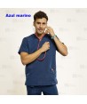 Casaca sanitaria color azul marino, antibacteriana de manga corta y bolsillos para hombre
