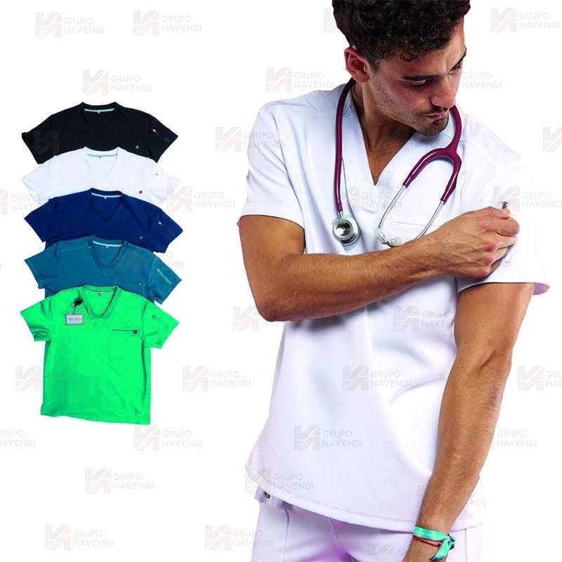 Casaca sanitaria antibacteriana color blanco con espalda transpirable y bolsillo