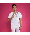 Casaca sanitaria antibacteriana color blanco con espalda transpirable y bolsillo