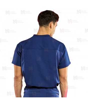 Casaca sanitaria antibacteriana color azul marino con espalda transpirable y bolsillo
