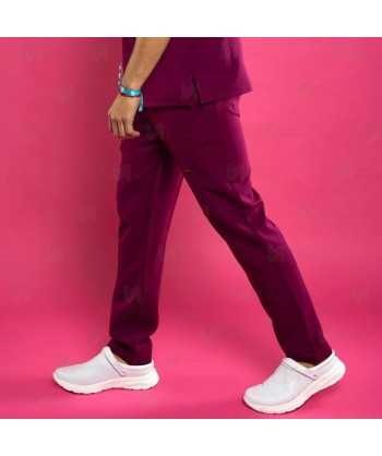 Pantalón sanitario antibacteriano de color burdeos con tejido elástico para hombre