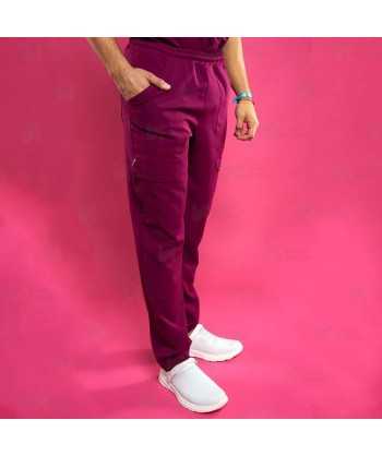 Pantalón sanitario antibacteriano de color burdeos con tejido elástico para hombre