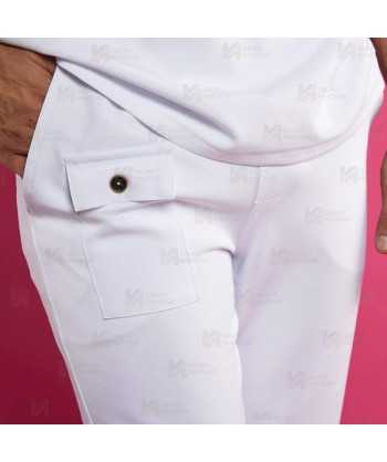 Pantalón sanitario color blanco, antibacteriano con tejido elástico para hombre