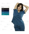 Casaca sanitaria color Azul caribe, antibacteriana con espalda transpirable para mujer