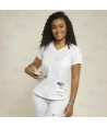 Casaca sanitaria color blanco, antibacteriana con espalda transpirable para mujer