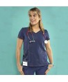 Casaca sanitaria de color azul marino, antibacteriana de manga corta con bolsillos para mujer