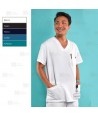 Casaca sanitaria de color blanco, antibacteriana de manga corta con bolsillos para hombre