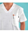 Casaca sanitaria de color blanco, antibacteriana de manga corta con bolsillos para hombre