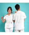 Casaca sanitaria de color blanco, antibacteriana de manga corta con bolsillos para hombre