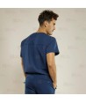 Casaca sanitaria de color azul marino, antibacteriana de manga corta con bolsillos para hombre